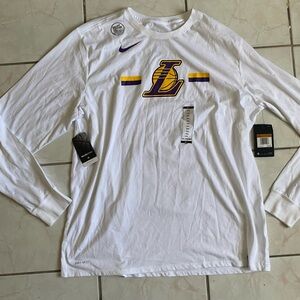 Nike White and Purple Long Sleeve Tee